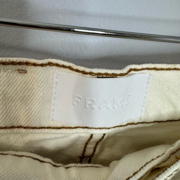 Frame Le Italien Straight Jeans High Rise Cream Rigid Denim Cream Preppy Sz 25 - Picture 7 of 15